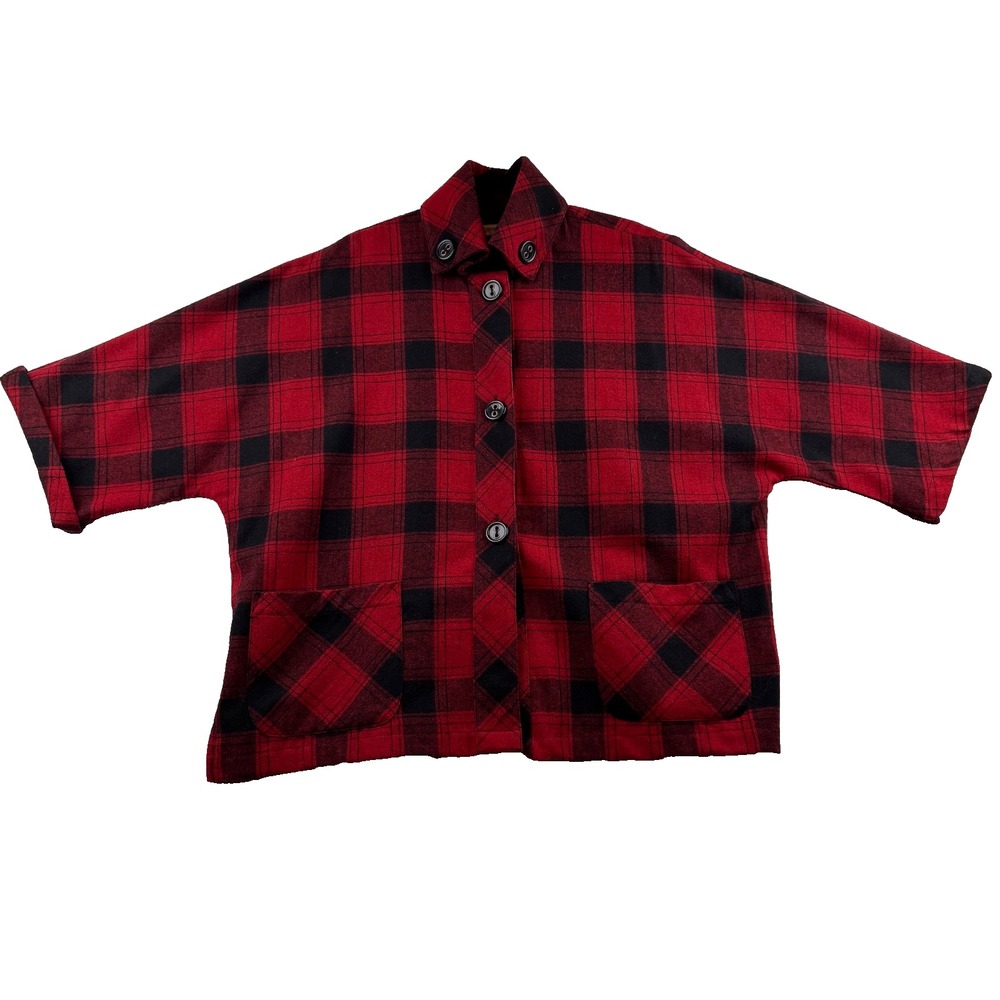 Coldwater Creek Womens M Red Black Plaid Wool Blend Button Jacket Pockets